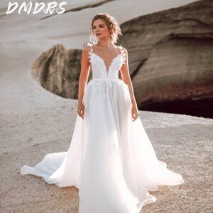 Sexy Deep V Neck Wedding Dress 2025 Charming Applique Bridal Gown Elegant A-line Sleeveless Floor-length Gown Customized