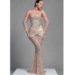 Luxury Exquisite Evening Party Dresses Trumpet Slim Fit Floor Length Strapless Sleeveless Shiny Sequin Smart Women Prom Gowns