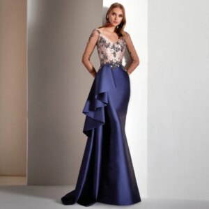 Illusion Long Sleeves Evening Dresses Robe De Soiree V Neck Lace Appliques Mermaid Long Special Occasion Party Gowns Customized