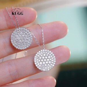 KUGG 100% 18K White Gold Necklace Shiny Round Shape 1.0carat Real Natural Diamond Pendant Necklace for Women High Party Jewelry