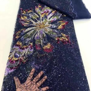 Sequined Lace Fabric for Wedding Dress Sewing, African Beads Lace, High Quality, Nigeria, Evening Dress, 5 Yards, 2025 XC