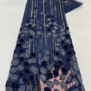 African Velvet Beaded Lace Fabrics 2025 High Quality Embroidery French Nigerian Lace Fabrics for Wedding Sewing Material Q337-1