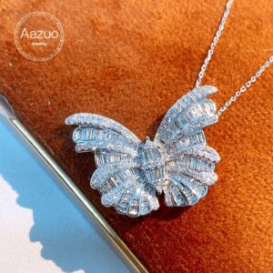 Aazuo High-end Jewelry Real 18K White Gold South Africa Diamond 1.3ct Fairy Butterfly Necklace Gifted For Women Engagemen Party