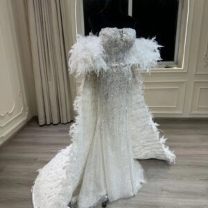 2024 silver bandeau open back luxury full-body beaded diamond fishtail skirt