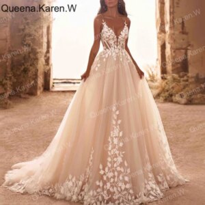 Elegant Wedding Dress lace applique bride dress robe de mariee A line Wedding Bridal Gown