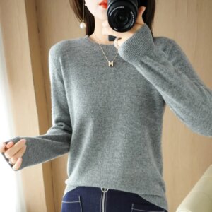 Autumn Winter Women’s O-neck Cashmere Solid Pullovers Slim Bottoming Shirt Long Sleeve Casual Basic Pull Femme Sweater