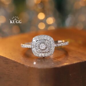 KUGG 100% 18K White Gold Rings Women 0.38carat Real Natural Diamond Engagement Ring Fashion Square Shape High Wedding Jewelry