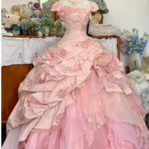 EVLAST Customized Princess Pink Quinnceanera Dress Ball Gown 3D Floral Applique Beaded Corset Sweet 16 Vestidos De 15 Anos SQ536