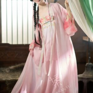 Peach Bunny | Traditional Chinese Hanfu 2-Pieces Embroidered Dress Set | Vintage Style Oriental Clothing