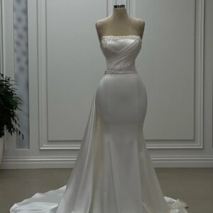 MVOZEIN Ivory Wedding Dress Satin Elegant Bridal Dresses 2024 Strapless Court Train Pearl Hand-Beaded Wedding Dresses