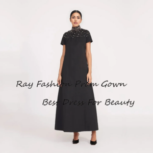 Ray Fashion A Line Evening Dress High Neck With Short Sleeves Crystal For Ankle Length Formal Occasion Saudi Arabia فساتين سهرة