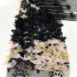 Gold African Luxury Beaded Tulle Lace Fabric 2025 Nigerian Handmade Heavy Sequins 3D Bead Lace Fabric Fro Bridal Wedding W465-1