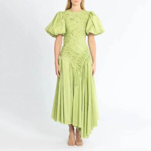 Customized Classic Light Green Prom Gowns 2025 Arabic Evening Dresses Short Puffy Sleeve Birthday Party Dresses Asymmetrical