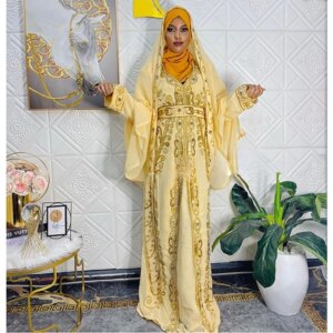 Yellow Sale Moroccan Dubai Caftans Farasha Abaya Wedding Costume Long Dress