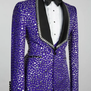 Purple Glitter Crystal Evening Party Men Suits Beading Two Pieces Blazer Groom Wear ( Jacket + Pants )