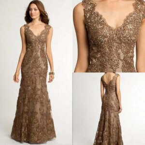Beaded Lace Appliques Mother Dresses Mermaid Custom Made V Neck Zipper Back Floor Length Mother of the Bride Dresses