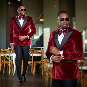 Men Suit Wool Velvet Peaked Lapel Wedding Tuxedos Prom Birthday Party Jackets Sets Black Pants 2 Pieces