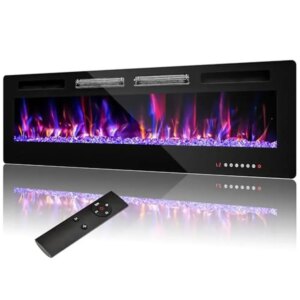 72″ Ultra-Thin Electric Fireplace In-Wall Recessed Multicolor Flame Heater Timer Touch Low Noise Cozy Home Atmosphere Heater