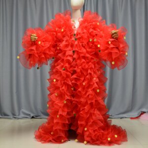RED Organza Ruffles Sequin Jacekt Stage Women Jacekt Women Outerwear Coat Cross dressing queen performance costumes custom color