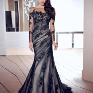 Lace Illusion Boat Neck Applique Tulle Long Sleeves Mother Party Gowns On Sale Charming Mermaid Mother Of The Bride Dresses