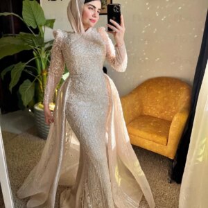 Gorgeous Middel East Mulim Wedding Dress With Detachable Train Full Embroidery Beaded Bridal Gowns Plus Size Customized 2025