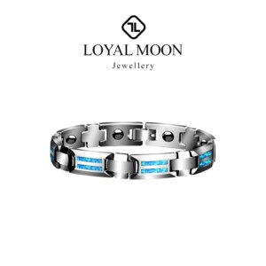 Loyal Moon Tungsten Carbide Bracelets Inlay Magnet Stones and Opal Unisex 10mm Width Blue & Red 18.5/20cm , Customized