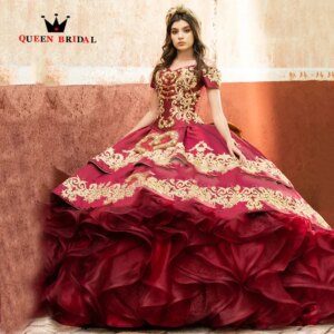 Appliques Lace Quinceanera Dresses Off Shoulder V Neck Ruffles Exquisite Birthday Gowns Vestidos De 15 Quinceañera Custom H68X
