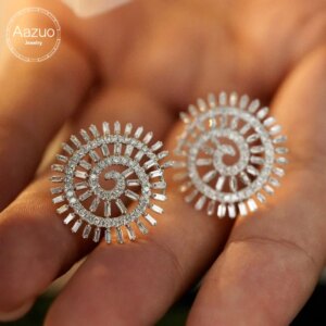 Aazuo Real Jewelry 18K Solid White Gold Fashion Real Diamonds 1.24ct Sun Flower Stud Earring Party Fine Jewelry Hot Sell