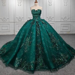 Blackish Green Ball Gown Quinceanera Dresses Off The Shoulder Sequined Appliques Flower Beads Tull Vestidos De 15 Años Sweet16