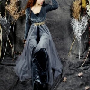European Style Vintage Court Style Velvet Spring Long Thickened Dress Female Autumn and Winter