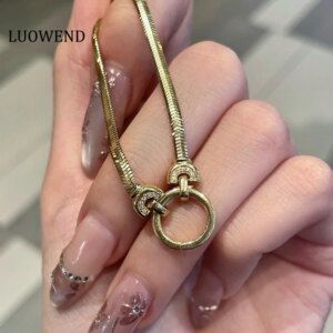 LUOWEND 100% 18K Yellow Gold Necklace Fashion Snake Bone Chain Real Natural Diamond Necklace for Women High Party Jewelry