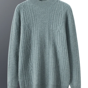 BirdTree, 35% Cashmere 65% Wool Loose Sweater, Men Mock Neck Twisted, Business Casual Warm Soft Knit Top, Autumn Winter T47818QM