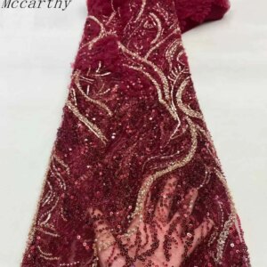Mccarthy 3D Flower Beads Lace Fabric 2025 High Quality French Mesh Embroidery Sequins Pearls Beaded Nigerian Lace Fabrics