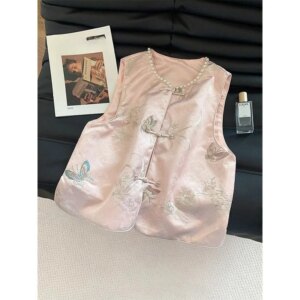 Pink new Chinese jacquard waistcoat woman early small gentle vest