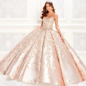 Champagne Puffy Quinceanera Dresses Ball Gown Sweetheart Satin Appliques Mexican Sweet 16 Dresses 15 Anos Customized