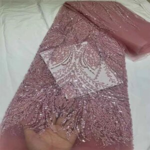 2024 New African Nigerian French High Quality 2024 Hot Sale Lace Fabric With Beads Sequins Bride Party Wedding Embroiderg Dress