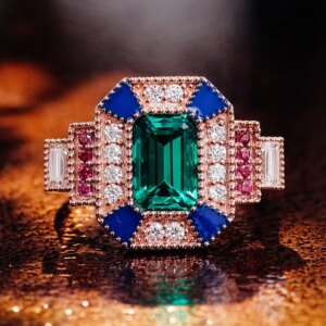 Provence 18K/14K/10K Solid Gold Emerald Cut Lab Grown Zambian With DEF VVS Moissanites Milgrain Luxury Engagement Ring
