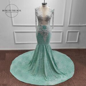 ROSEINTHEBOX Luxury Arabic Prom Dresses 2025 Customized Pearl Beaded Mint Green Women Mermaid Wedding Party Evening Dress Gown