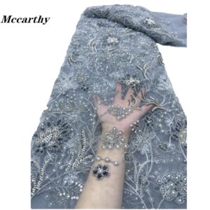 African Sequins Lace Fabric 2024 High Quality Tulle Lace French Nigerian Net Beaded Lace Fabric For Sewing Wedding Dress JY65KN