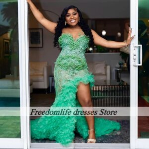 Luxury Beading Embroidry Prom Dresses 2025 For Black Girls Mermaid Party Gowns Sweetheart Ruffles Customized Vestidos De Gala