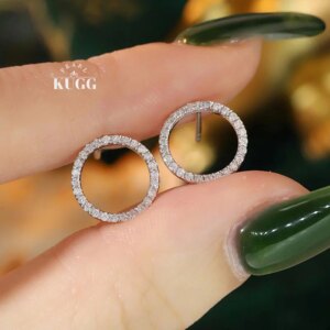 KUGG 100% 18K White or Yellow Gold Earrings Women Fashion Round Shape 0.28carat Real Natural Diamond Stud Earrings Birthday Gift