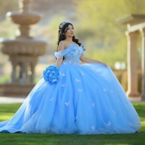 Sky Blue Quinceanera Dresses With Cape Lace Applique Butterfly Corset Mexican Party Birthday Sweet 16 Dress Vestidos 15 De XV