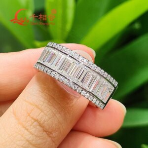 8.5mm baguette and round moissanite S925 silver ring, perfect for men/women, wedding, dating gifts, or fine jewelry.
