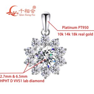 Sunflower Pendant Necklace 13mm 1ct D VVS1 HPHT CVD Lab Diamond 10k 14k 18k Real Gold Platinum PT950 Wedding Jewelry Gift