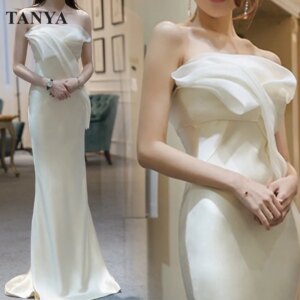 Customized Elegant Mermaid Wedding Dresses For Women Strapless Pleated Fishtail Sexy Bridal Gown Soft Satin Bride Dress SWD168