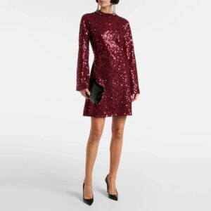 Sequins Midi Evening Dress For Sexy Women Vestidos de festa Elegant O-Neck Formal Cocktail Party Prom Gown With Long Sleeves