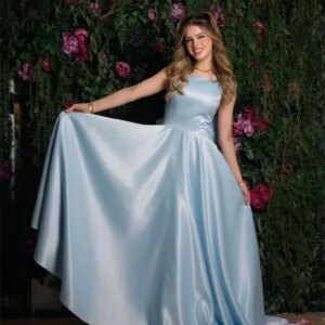 Customized  Elegant Blue Satin Evening Dress Temperament  Square Collar Sleeveless Party Dress Modern Bow Celebrity Gow