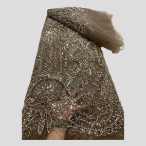 Brown Handmade Wedding Beaded Fabric Sequins Crafts Lace For Wedding Dress Cloth Materials