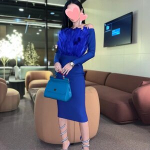 Oisslec Dress Elegant Vintage Sweet Sexy Royal Blue Feathers Boat Neck Customize Formal Occasion Prom Dress Evening Party Gowns