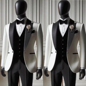 White Groom Tuxedos Slim Fit Black Peaked Lapel Wedding Blazer Wear Formal Prom Birthday Party Pants Suits Custom Made 3 Pieces